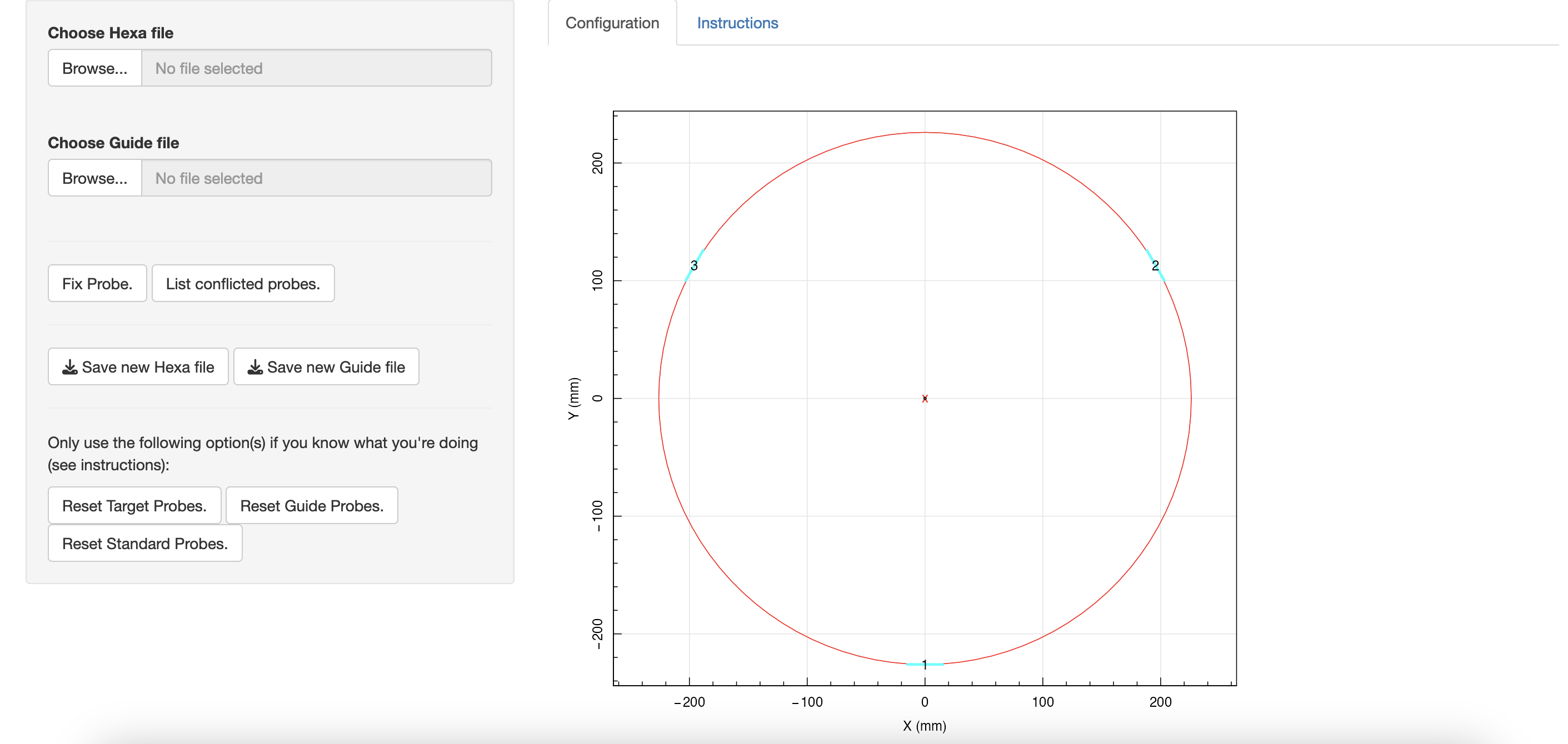 Starting screen of the interactive configuration app